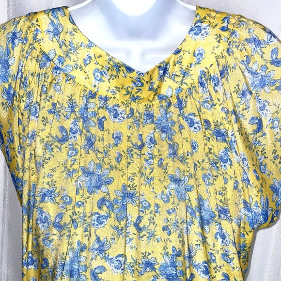 NWT Women's Size Large SKYE's THE LIMIT Yellow with Blue Flowers SS Blouse - Picture 8 of 10